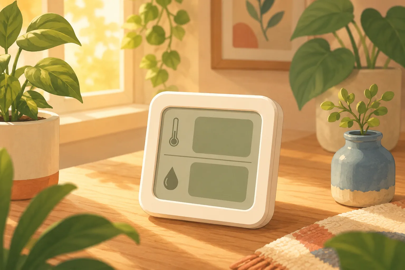 Digitales Thermo-Hygrometer zeigt Temperatur und Luftfeuchtigkeit an